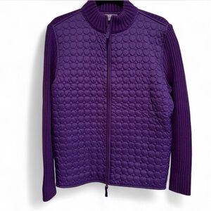Laura Scott Purple Quilted Zip-up Sweater Jacket-XL- ribbed